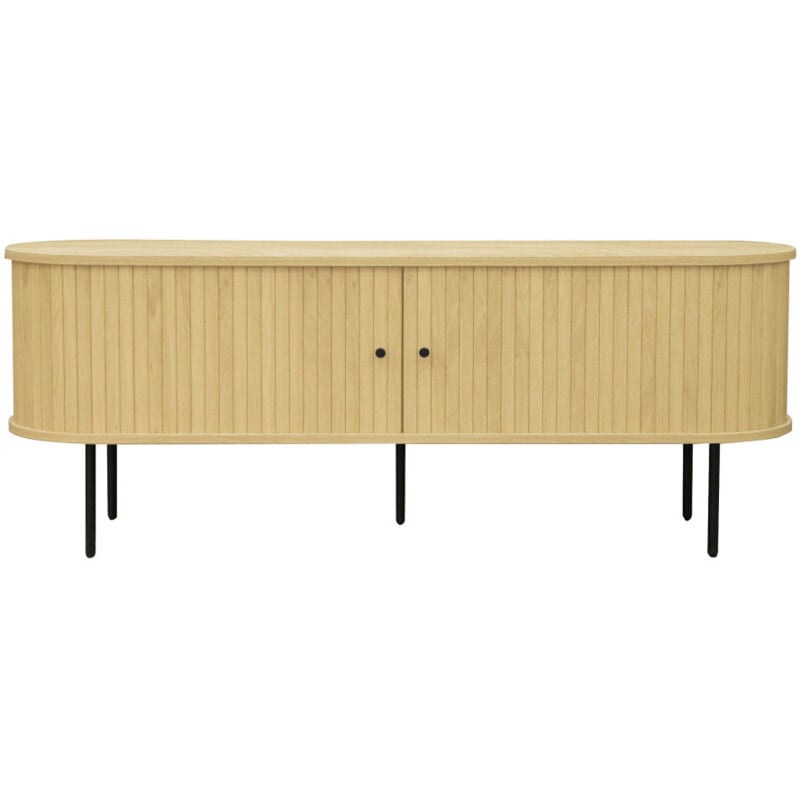 Meuble tv aux portes coulissantes en bois et métal L150cm - Bois clair - LUCIE