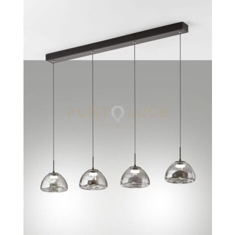 LUCILLE SOSPENSIONE FUME' 4 LUCI IN VETRO ATTACCO LINEAREA LED CCT 2700K - 3000K - 4000K- 28W - 3000 lm DIMMERABILE