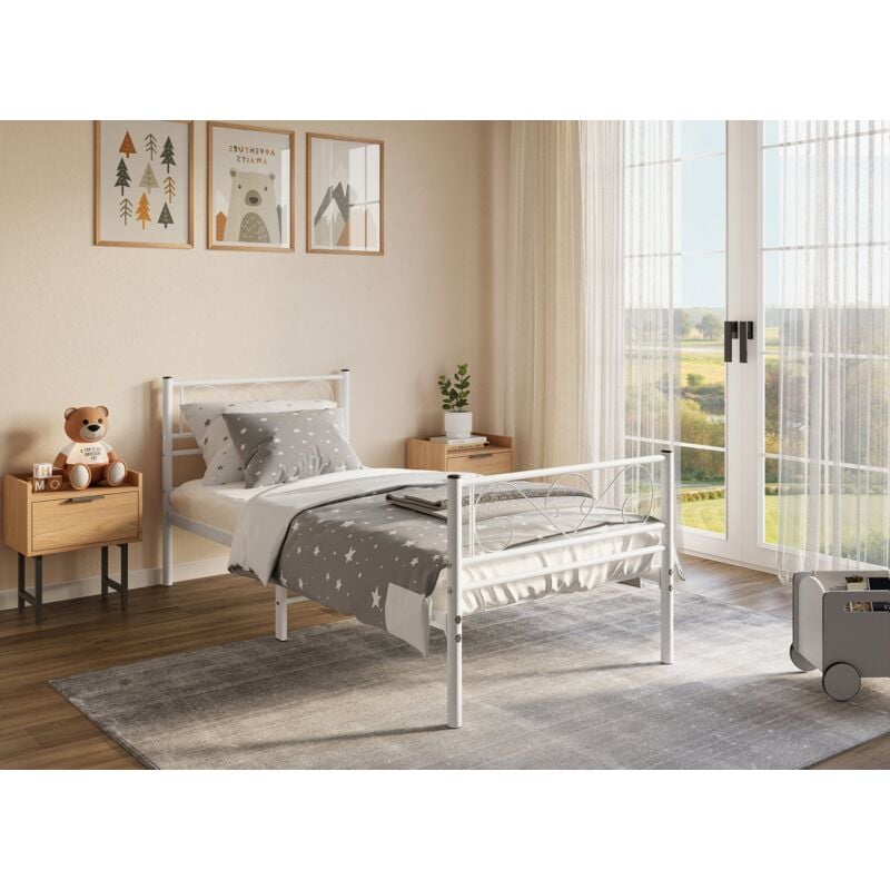 LUCINA - Lit simple en métal blanc LUCINA 90 x 190 cm