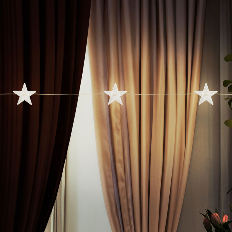 Image of Lucine Decorazione natalizia Catena luminosa decorativa con design a stella, 20x LED in metallo argento, 0,6 W bianco caldo, L 220 cm