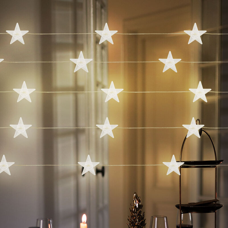 Image of Lucine Decorazione natalizia Catena luminosa decorativa con design a stella, 20x LED in metallo argento, 0,6 W bianco caldo, L 220 cm, set da 5