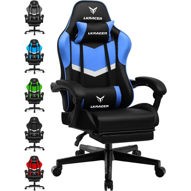 Luckracer - Chaise de Gaming avec Repose-Pieds, Ergonomique, avec Coussin Lombaire réglable, Oreiller, Chaise de Jeu, Chaise Gamer réglable en