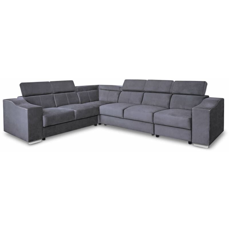 Mobilier Deco - lucky - Canapé d'angle convertible réversible en tissu velours gris