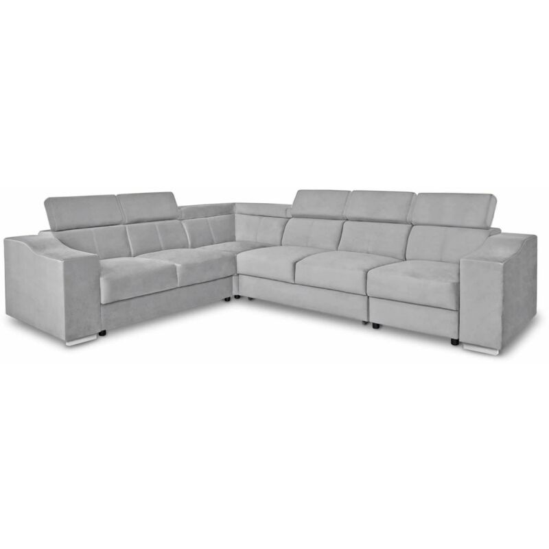 Mobilier Deco - lucky - Canapé d'angle convertible réversible en tissu velours gris clair