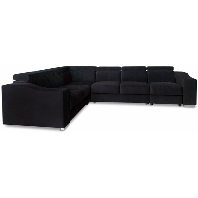 Mobilier Deco - lucky - Canapé d'angle convertible réversible en tissu velours noir