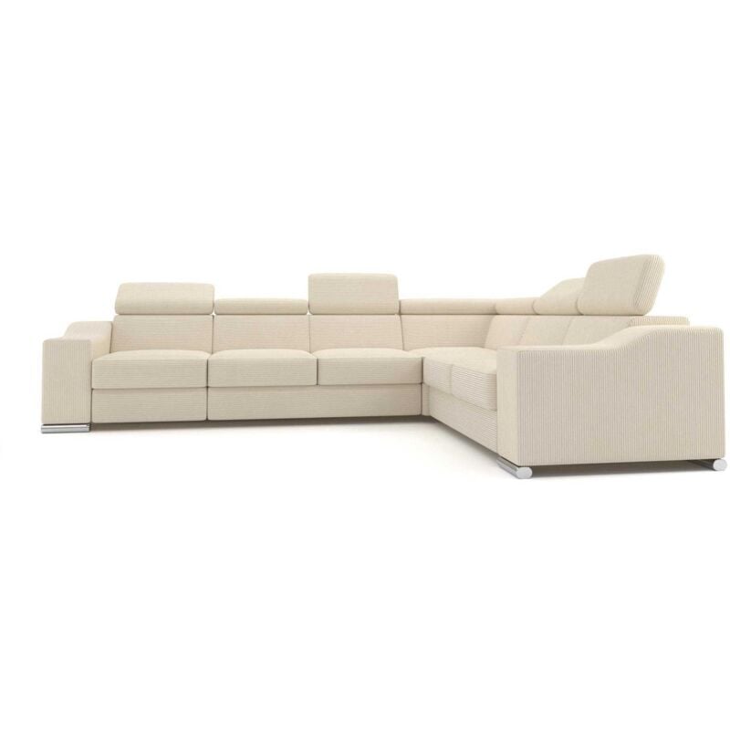 LUCKY COTELÉ - Canapé d’angle convertible réversible en velours côtelé beige