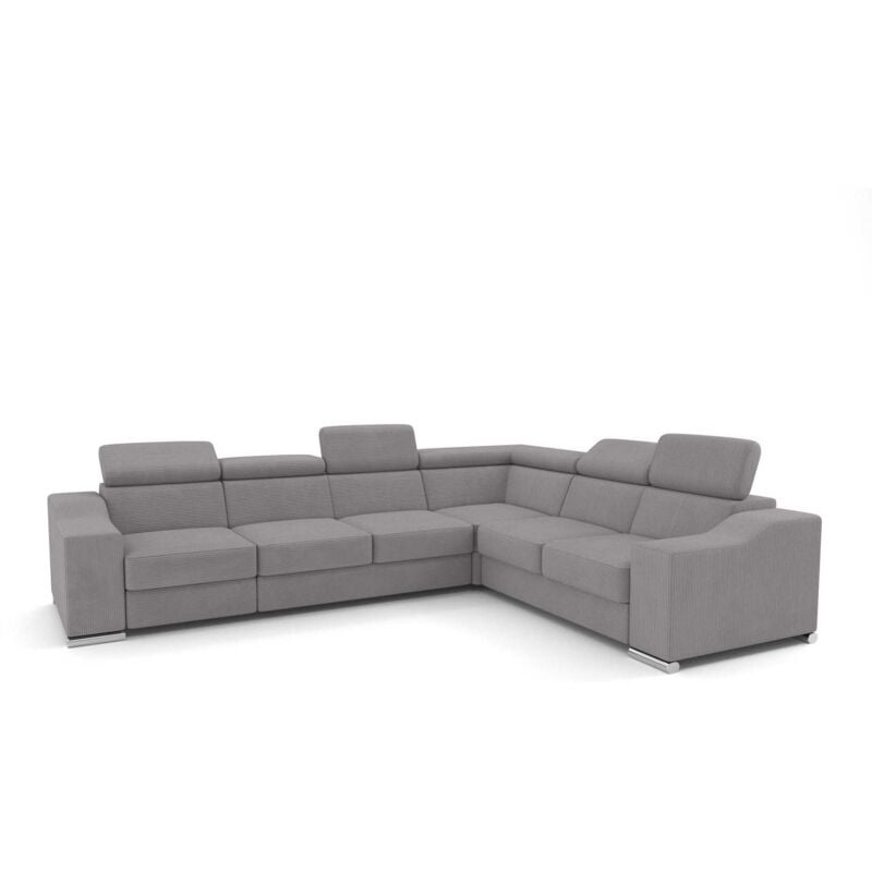 Mobilier Deco - lucky cotelé - Canapé d'angle convertible réversible en velours côtelé gris