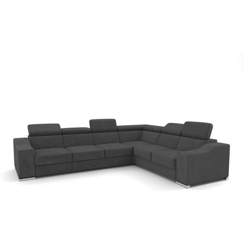 Mobilier Deco - lucky cotelé - Canapé d'angle convertible réversible en velours côtelé gris foncé
