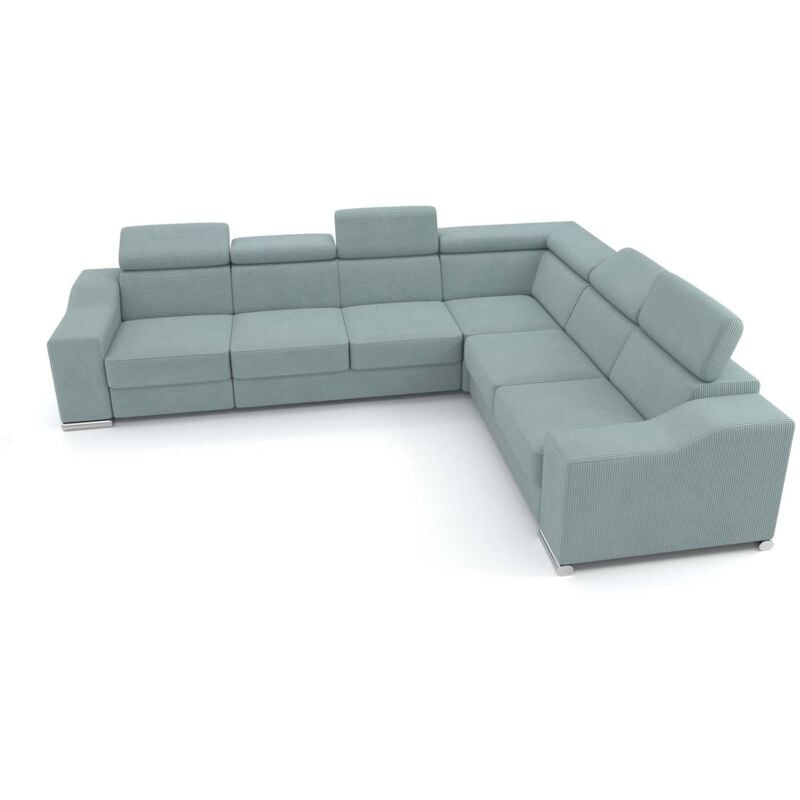 Mobilier Deco - lucky cotelé - Canapé d'angle convertible réversible en velours côtelé vert d'eau