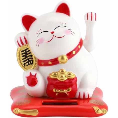 Lucky Cat Good Luck avec décoration à énergie solaire pour bras mobile pour voiture, bureau à domicile (blanc)
