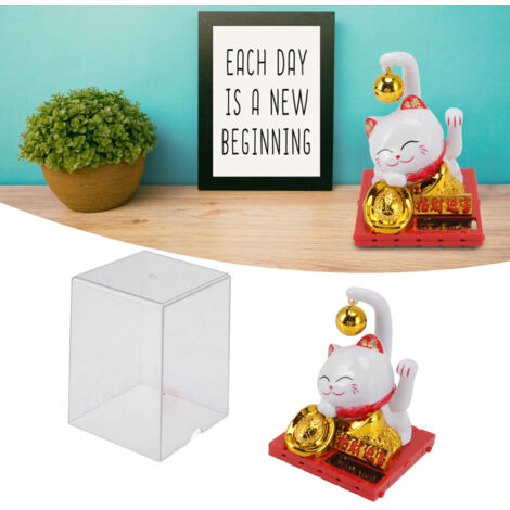 Lucky Cat Solar Ornament - Statue Lucky Cat Blanc Ornement Maison Bureau Auto - Offrande Lumière Sensible Énergie Solaire Statue Décorative Mascotte Portable Petit Cloche Kit Cadeau Blanc - 100g / 7.5