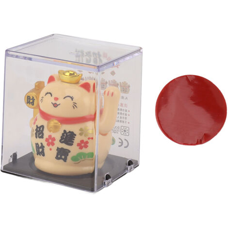 Lucky Solar Cat – 5 cm große gelbe Katzenfigur mit Bewegungssensor für Regal oder Tisch