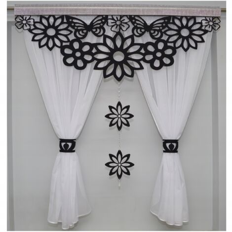 LUCY, cortina moderna con motivo floral, ideal para salón y dormitorio, estilo glamuroso 300x150