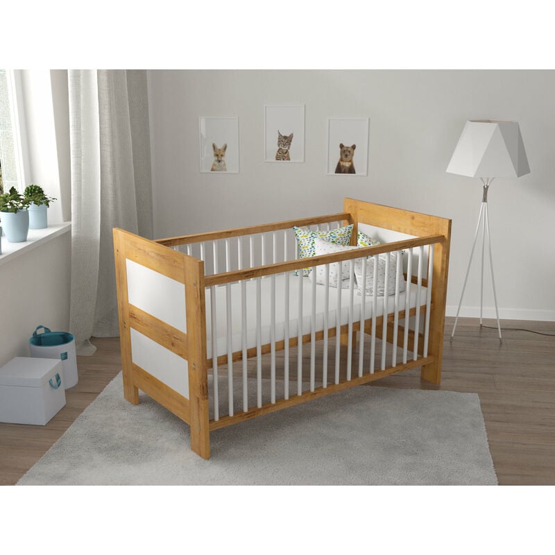 Lucy Cot Bed 140x70cm (Sunset Pine/White) - Sunset Pine/White