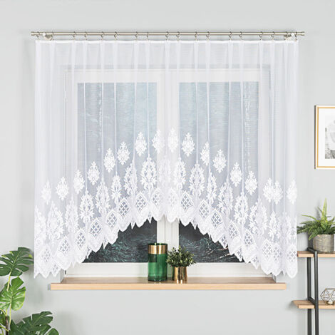 LUDMIŁA - Cortina jacquard confeccionada con corte en la parte inferior - 300x160 cm - blanco