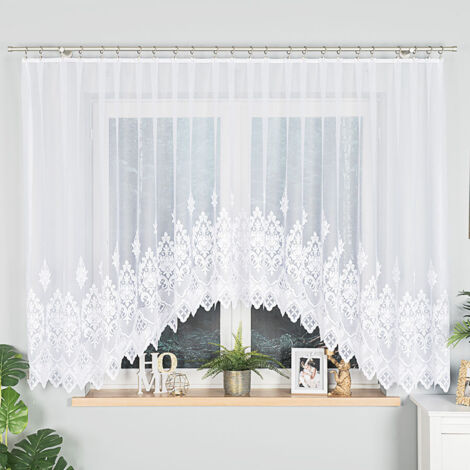 LUDMIŁA - Tenda jacquard pronta all'uso con taglio in basso - 400x160 cm - bianco