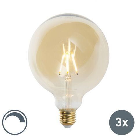 LUEDD Lot de 3 Ampoule LED E27 dimmables G125 dorées 5W 450lm 2200K