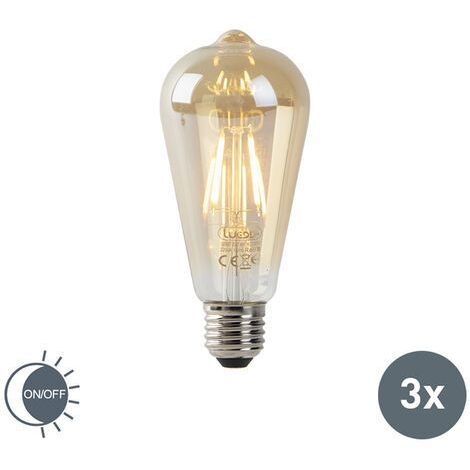 LUEDD Lot de 3 Ampoule LED E27 ST64 dorées avec capteur crépusculaire 4W 400lm 2200K