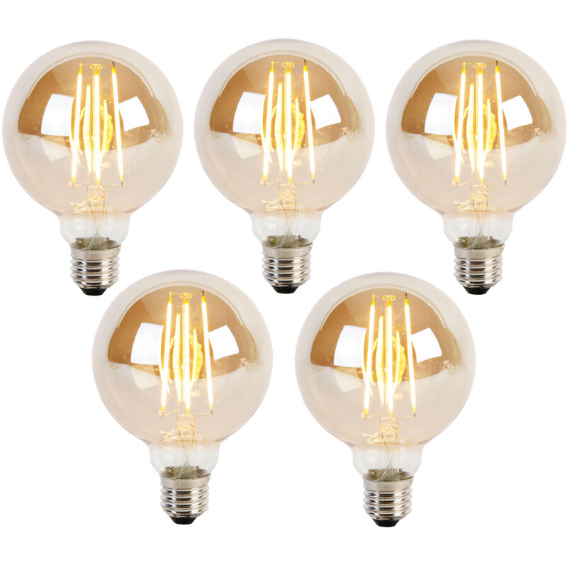 Luedd - Lot de 5 Ampoule led dimmables à 3 niveaux E27 G95 verre doré 5W 380lm 2200K Luedd - Lot de 5 Ampoule led dimmables à 3 niveaux E27 G95 verre doré 5W 380lm 2200K