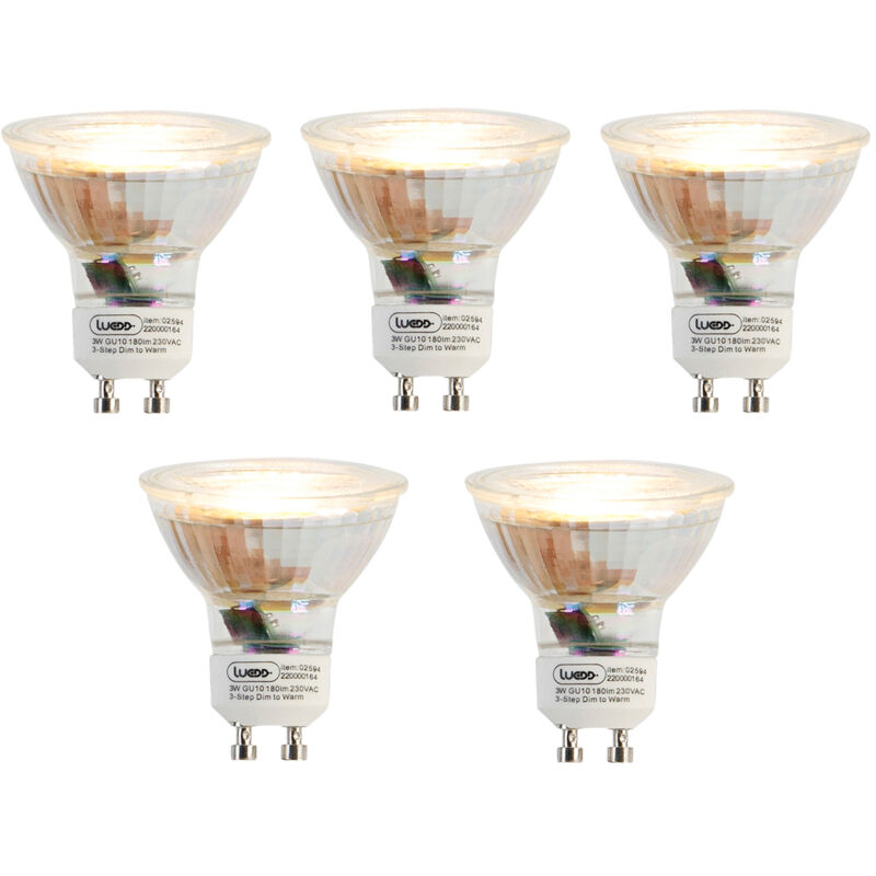 LUEDD Lot de 5 Ampoule LED GU10 à intensité variable 3 niveaux en Kelvin 3W 180lm 2000K-2700K