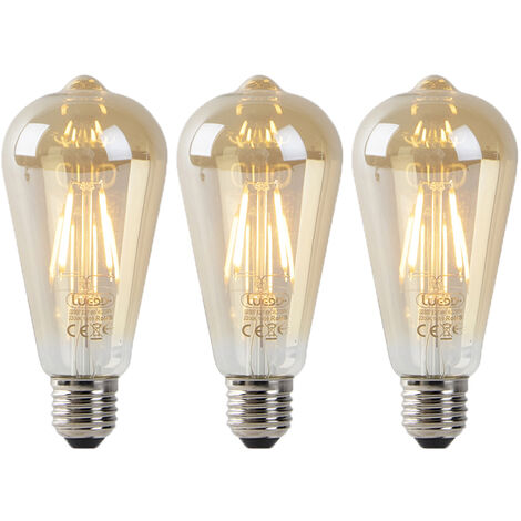 LUEDD Set de 3 bombillas LED E27 ST64 oro con sensor luz-oscuridad 4W 400 lm 2200K
