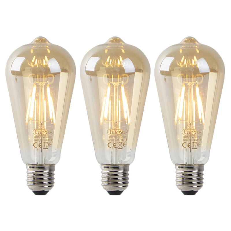 Image of Set di 3 lampade led E27 ST64 oro con sensore chiaro-scuro 4W 400 lm 2200K - Luedd