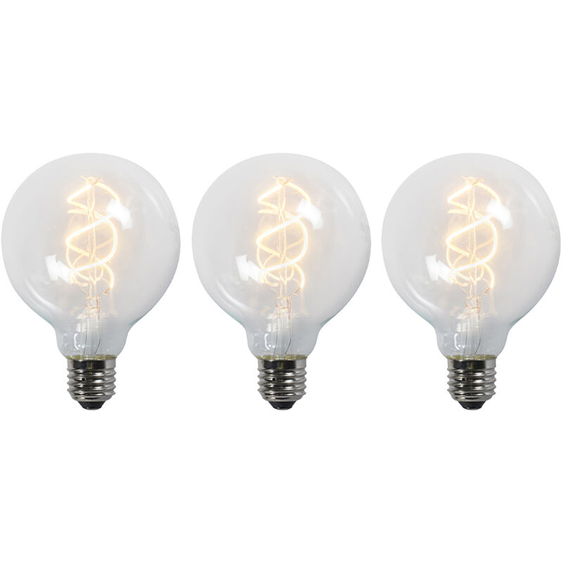 LUEDD Lot de 3 lampes LED E27 à filament torsadé G95 transparente 5W 400 lm 2200K