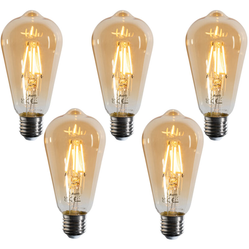 Luedd - Lot de 5 Ampoule led à filament E27 dimmables ST64 Or 4,5W 450 lm 2200K Luedd - Lot de 5 Ampoule led à filament E27 dimmables ST64 Or 4,5W 450 lm 2200K