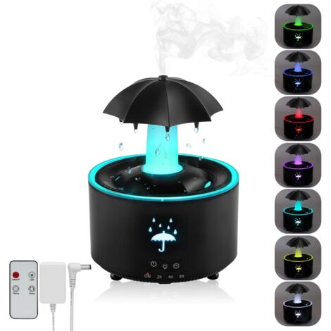 Luftbefeuchter, drehbarer Schirm-Luftbefeuchter, 7-farbiger LED-Aroma-Diffusor, 300 ml Fassungsvermögen, mit Fernbedienung, Schwarz