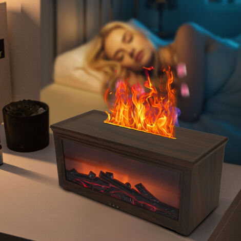 Luftbefeuchter mit simulierter Flamme und Ultraschall-Aromatherapie-Diffusor, 280-ml-Tank für Entspannung und Dekoration, Holz- und Feuerdesign, mehrfarbig, Fernbedienung, USB-Anschluss, 112 mm/244 mm