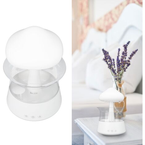 Luftbefeuchter „Regenwolke“ mit 7-farbiger LED-Beleuchtung, Aromadiffusor in Pilzform, 300-ml-USB-Anschluss und ABS-Bedienfeld
