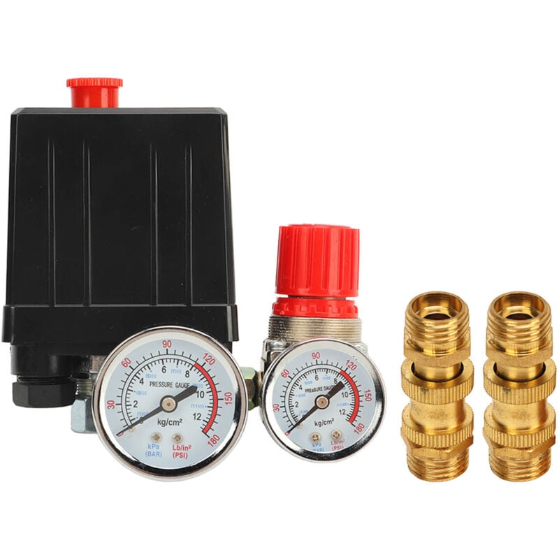 Image of Luftkompressor-Druckschalter, 1/4 Zoll Gewindeventil-Steuerdruckregler mit Manometer