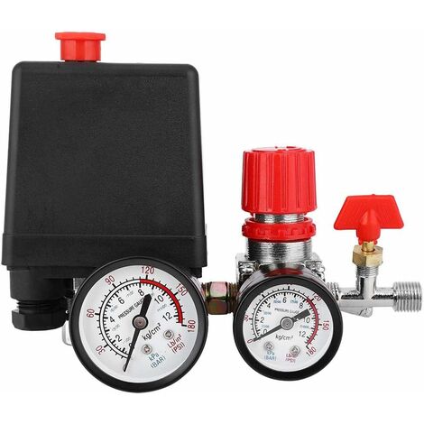 Luftkompressor-Druckschalter Druckventilschalter Luftkompressor mit Regler Manometer (Kunststoff-Manometer)