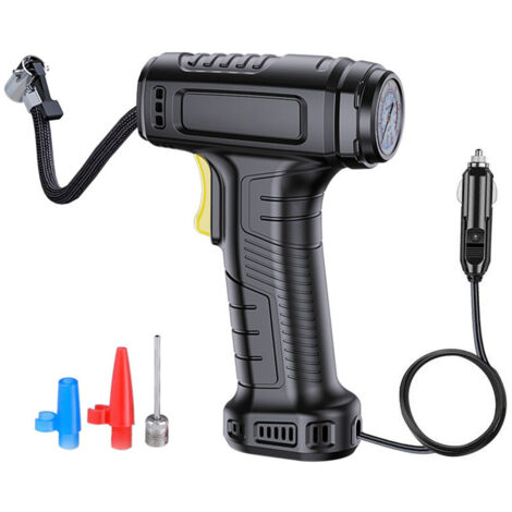 Luftkompressor-Reifenfüller, tragbare 12V-Elektropumpe zum Aufpumpen mit Manometer, LED-Leuchte, Luftdüse, für Autos, Motorräder, Fahrräder, Bälle + Notfall