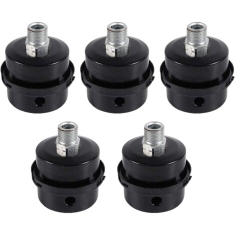 Luftkompressor-Schalldämpferfilter, 5 Stück Außengewinde, Metallgehäuse, schwarzer Metall-Schalldämpferfilter für Luftkompressor (16 mm)