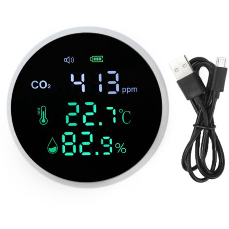 Luftqualitätsmonitor mit Feuchtigkeits- und Temperatursensor – Digitalanzeige und USB-Ladefunktion