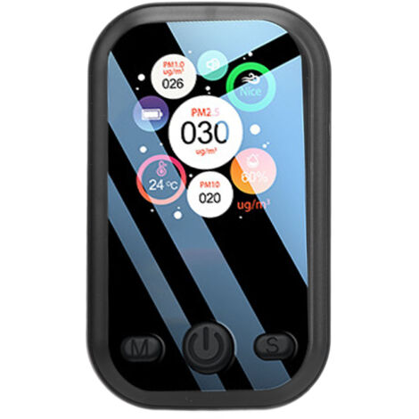 Luftqualitätsmonitor – PM2,5-, PM10- und PM1,0-Detektor mit Hygrometer – Tragbares LCD-Display – ABS/PC 85 x 51 x 17 mm – Schwarz
