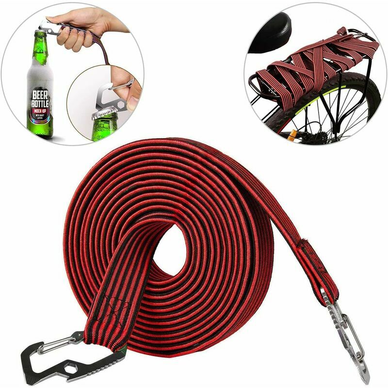 Luggage bungee cord, universal heavy duty bungee cord with carbon steel hook, suitable for bicycles, electric cars, 2 meters (red)