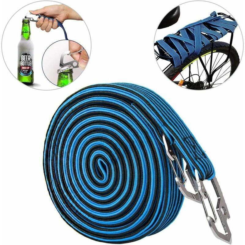 Luggage bungee cord, universal heavy duty bungee cord with carbon steel hook, suitable for bicycles, electric cars, 4 meters (4 m, blue)