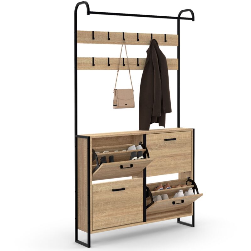 Idmarket Schwarz Luis Eingangsgarderobe Schuhmöbel 4 Türen Industriedesign