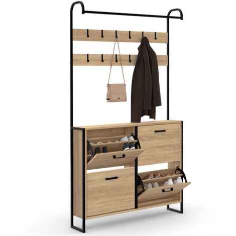 HOOBRO kapstok Schoenbank Set, kledingrek met 9 haken, schoenenrek