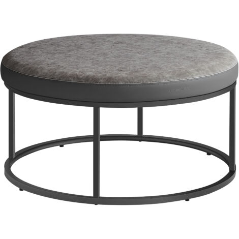 Luiz Collection - Banc, Table Basse Ronde, Repose-Pieds, Partie Supérieure Réversible, Siège Rembourré, Minimaliste, Cadre en Acier, Capacité 300 kg, Salon, Gris Tourterelle
