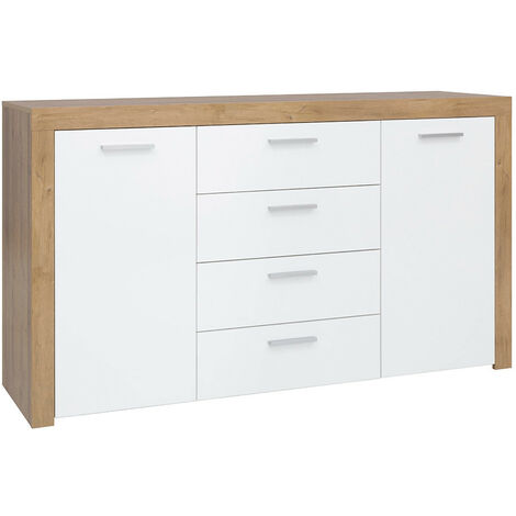 LUIZI - Cassettiera per soggiorno/camera da letto/sala da pranzo Stile scandinavo - 155x88x39 - 2 ante + 4 cassetti - Mobili camera da letto - Quercia bianca