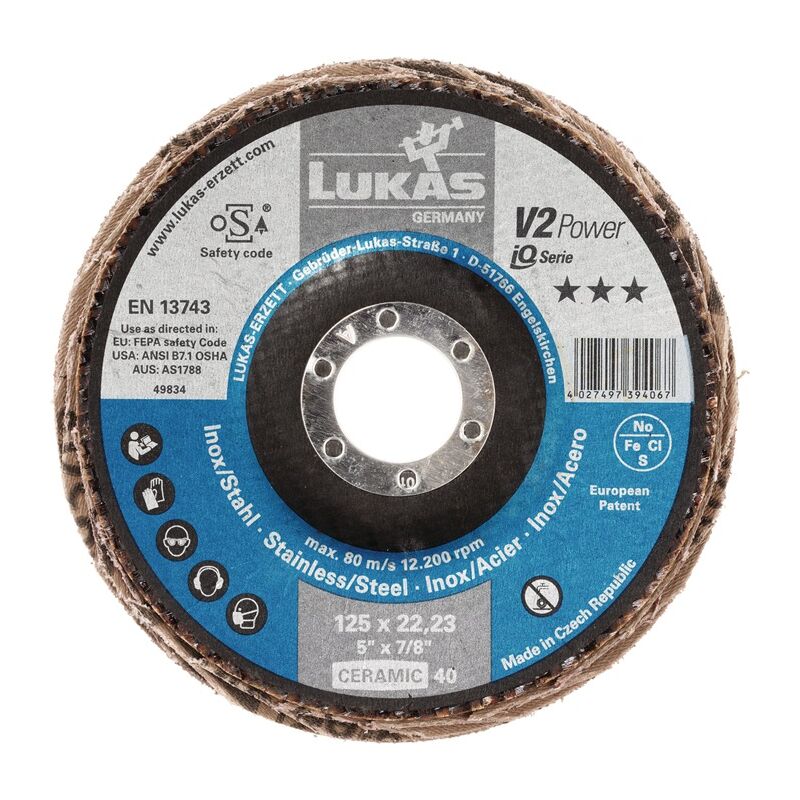 Lukas - A27441250401450 Fächerscheibe V2 power cer ø 125 mm Körnung 40 flach inox,