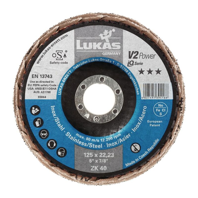 Lukas - A27441250401465A Fächerscheibe V2 power zk ø 125 mm Körnung 40 flach Stahl