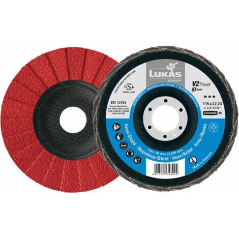 LUKAS Fächerschleifscheibe V2 Power, (CER), flach-schräg für INOX,Ø 125 mm, Körnung: 60