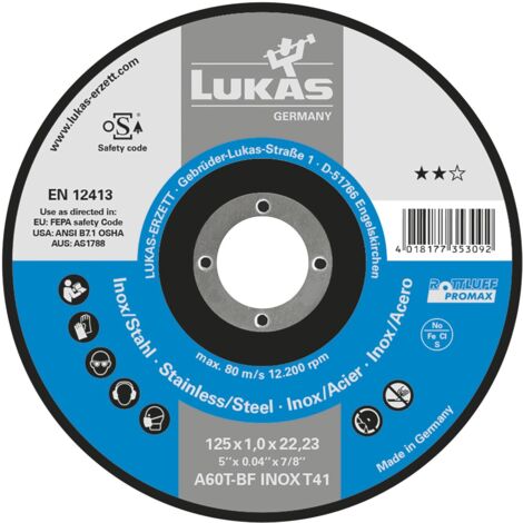 LUKAS Trennscheibe Promax gerade Form 125 x 1.0 mm Inox/Stahl
