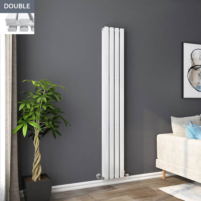 Warmehaus - Lulea 1800 x 270mm White Double Rectangular Panel Vertical Radiator