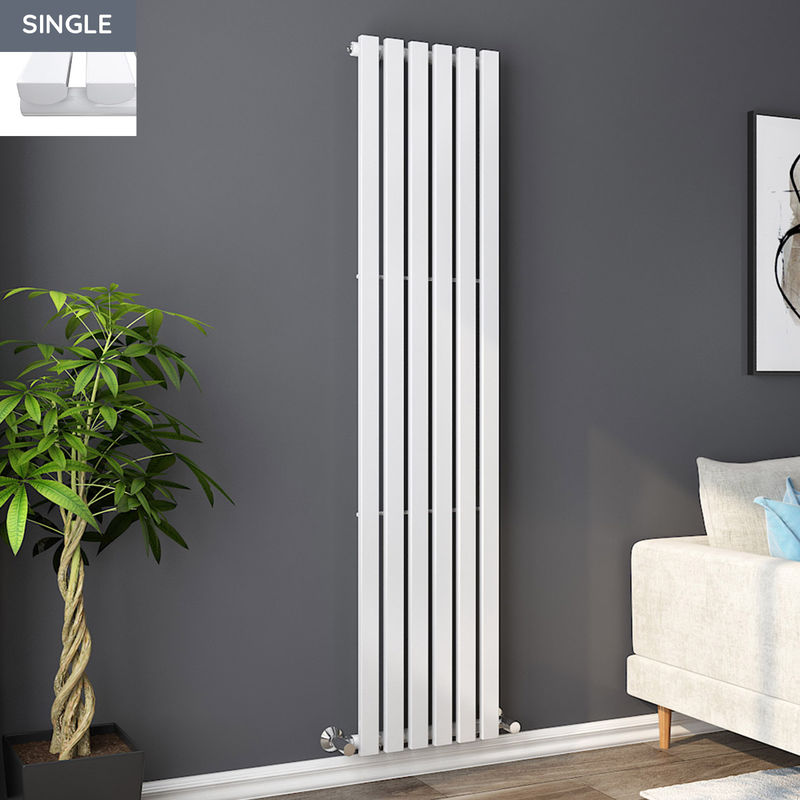 Warmehaus - Lulea 1800 x 410mm White Single Rectangular Panel Vertical Radiator