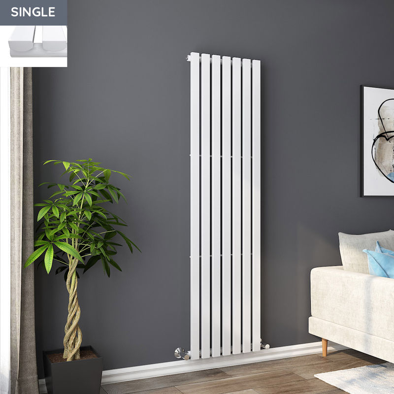 Warmehaus - Lulea 1800 x 480mm White Single Rectangular Panel Vertical Radiator